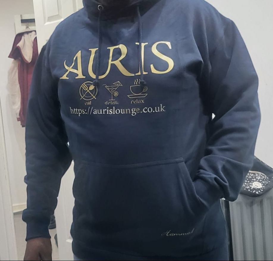 Auris restaurant - navy hoodie front